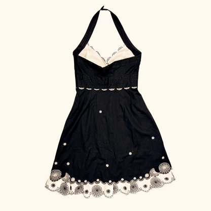 Karen Millen Black Halter Neck Dress Floral Embroidery - Size 10 Karen Millen