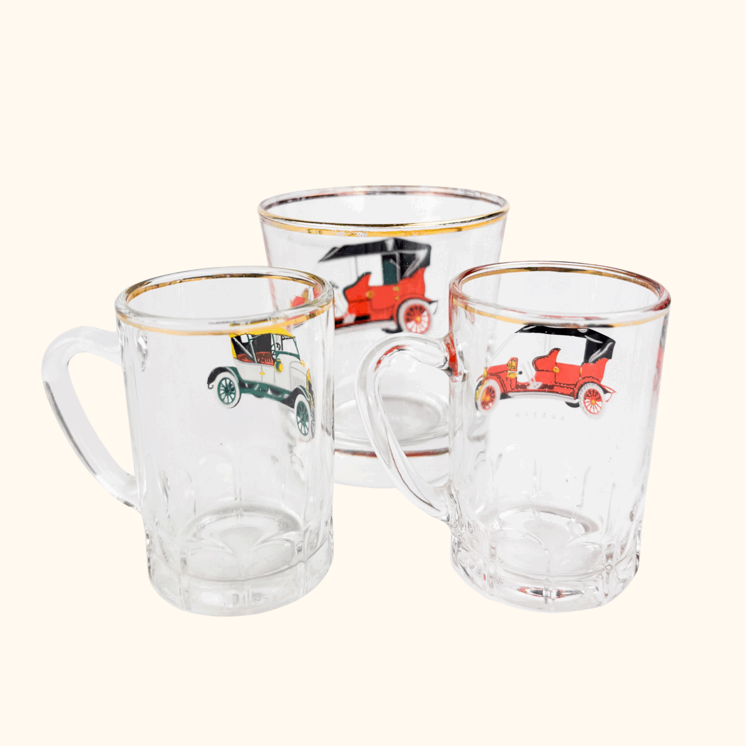 Vintage 1950s Classic Car Tumbler Glass and Shot Glass Set -  - Glassware