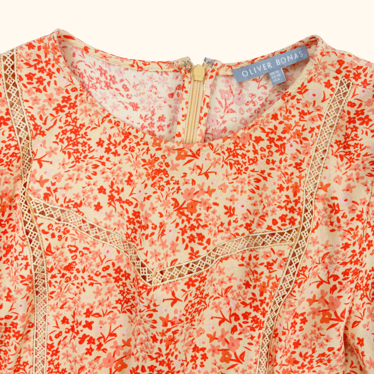 Oliver Bonas Orange Ditsy Floral Midi Dress - Size 10 Oliver Bonas