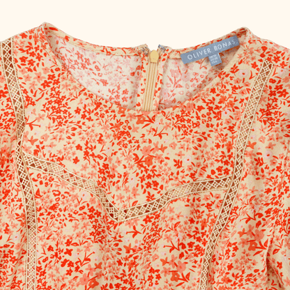 Oliver Bonas Orange Ditsy Floral Midi Dress - Size 10 Oliver Bonas