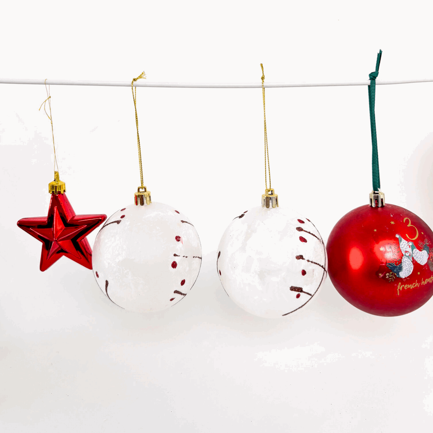 Frosted Red and White Baubles Mixed Sunshine Thrift