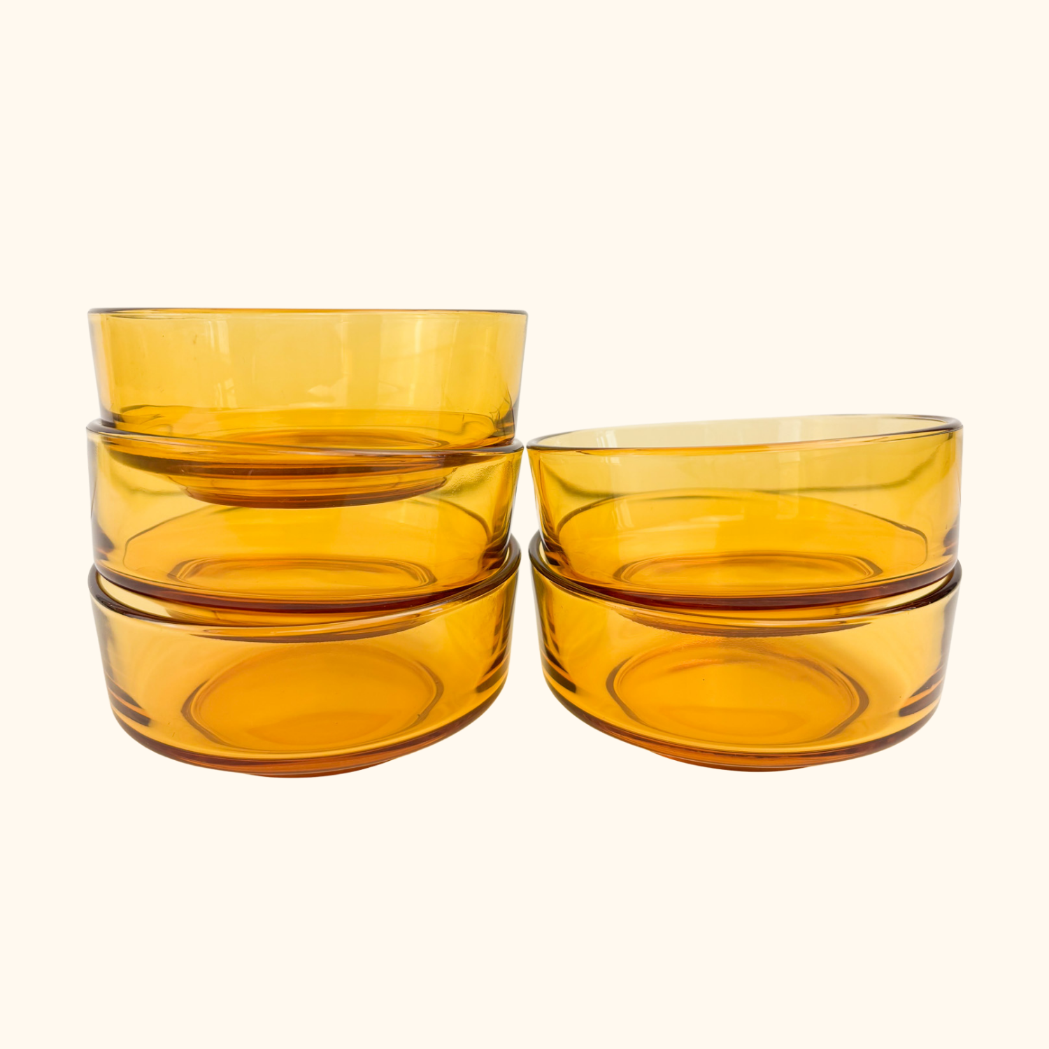 Vintage Amber Glass Snack Serving Bowls - Set of 5 Sunshine Thrift
