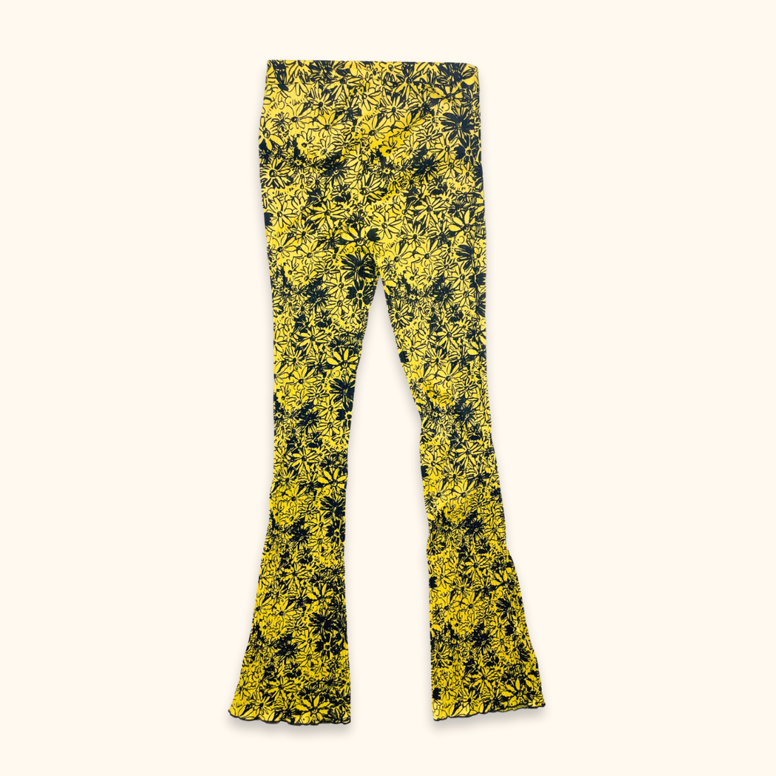 Collusion Retro Yellow Floral Flared Trousers - Size 6R