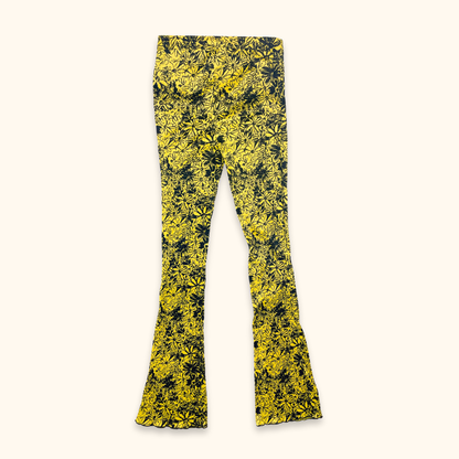 Collusion Retro Yellow Floral Flared Trousers - Size 6R