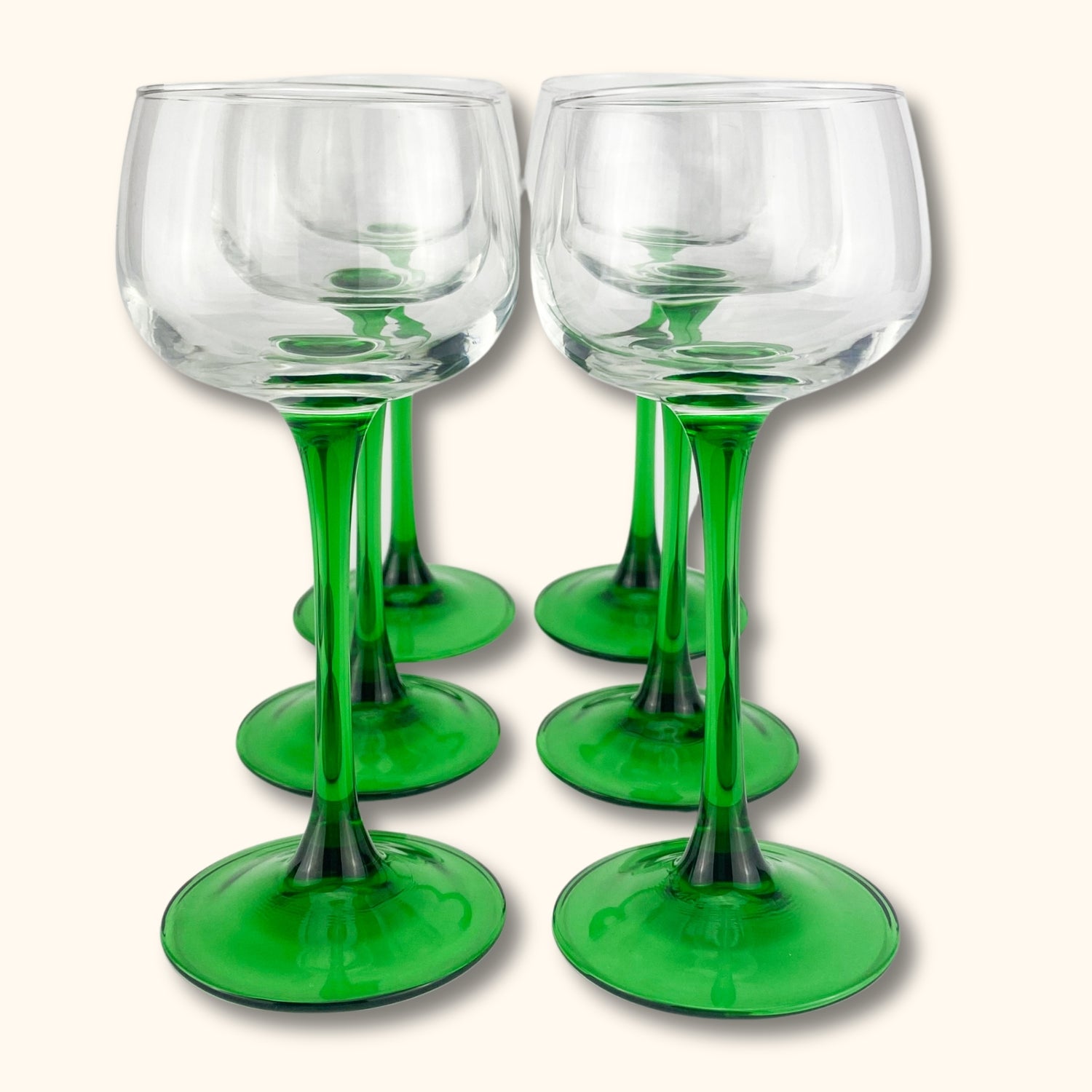 Vintage French Green Stem Wine Glasses - Set of 6 -  - Glasses