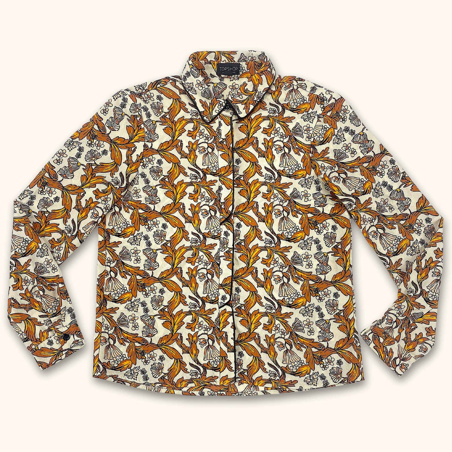 Topshop Oriental Orange Button Up Shirt - Size 10 - Topshop - Shirts