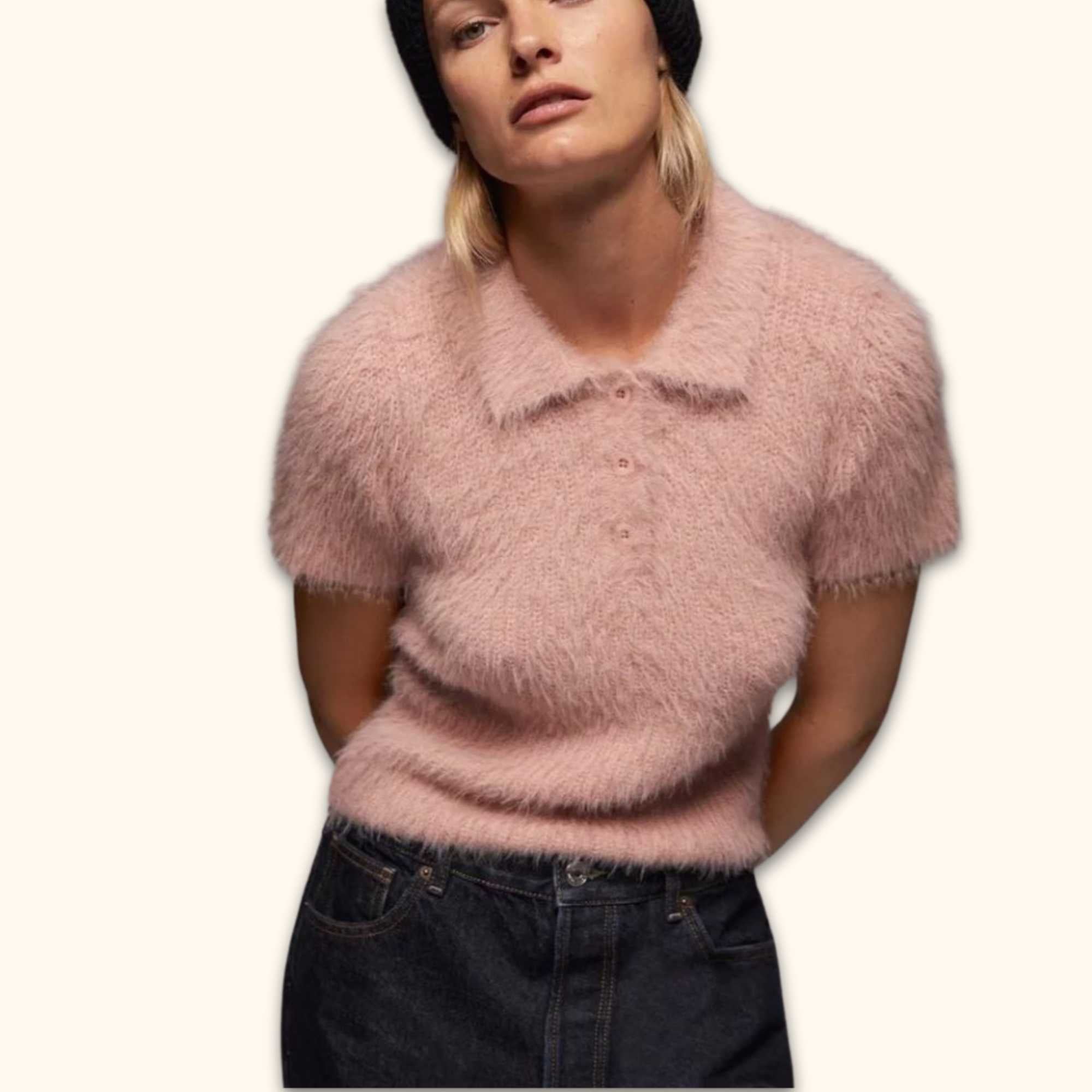 Zara Pink Faux Fur Short Sleeve Top - Size Small - Zara - Jumpers