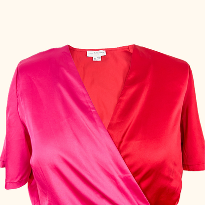 Never Fully Dressed Pink and Red Wrap Mini Dress - Size Medium Never fully dressed