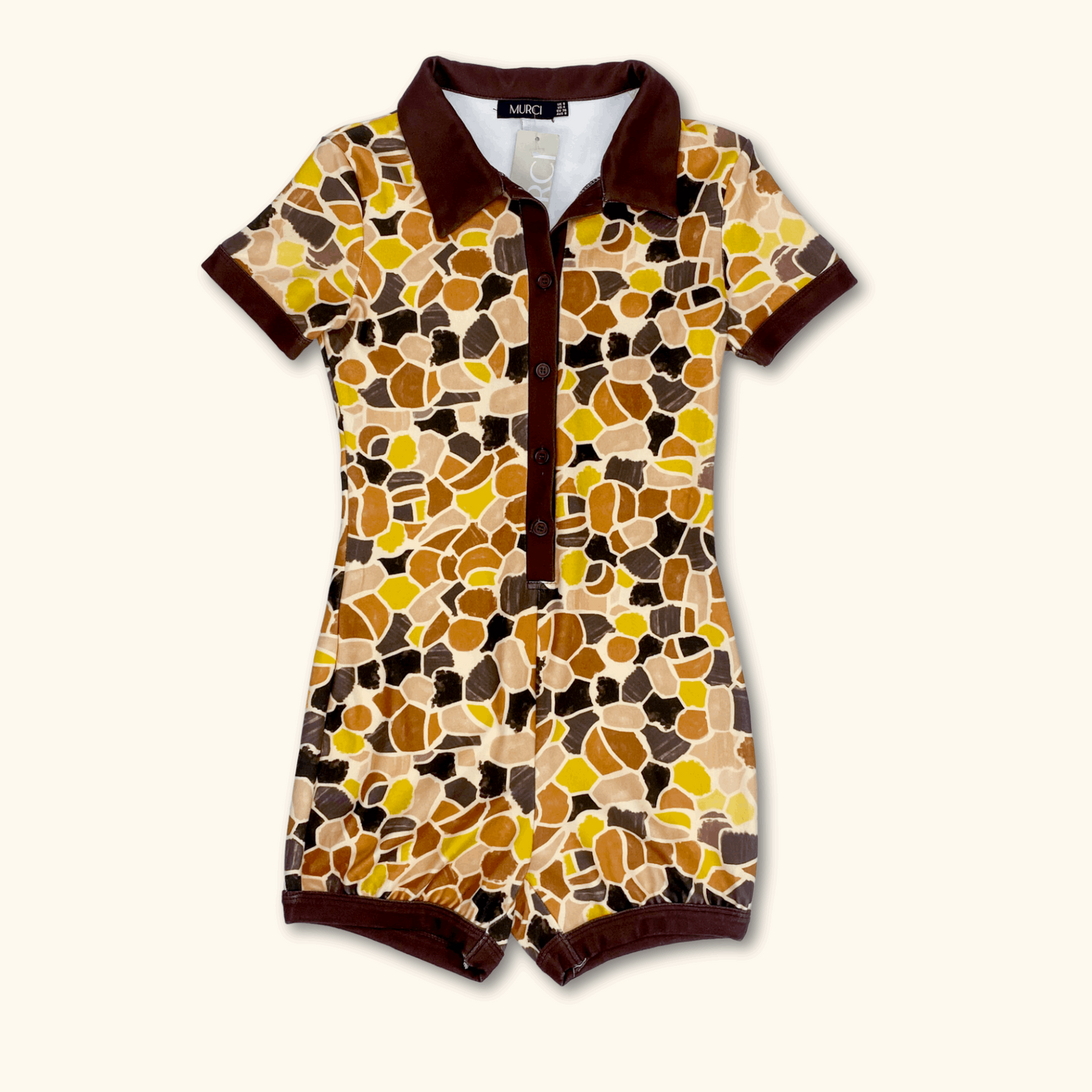 Murci 70s Inspired Brown Short Sleeve Patterned Playsuit Sunshine Thrift