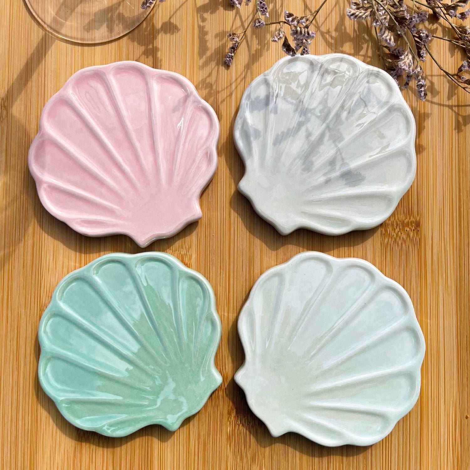 Clam Shell Ceramic Coasters - Set of 4 - Sunshine Thrift - Kitchenware