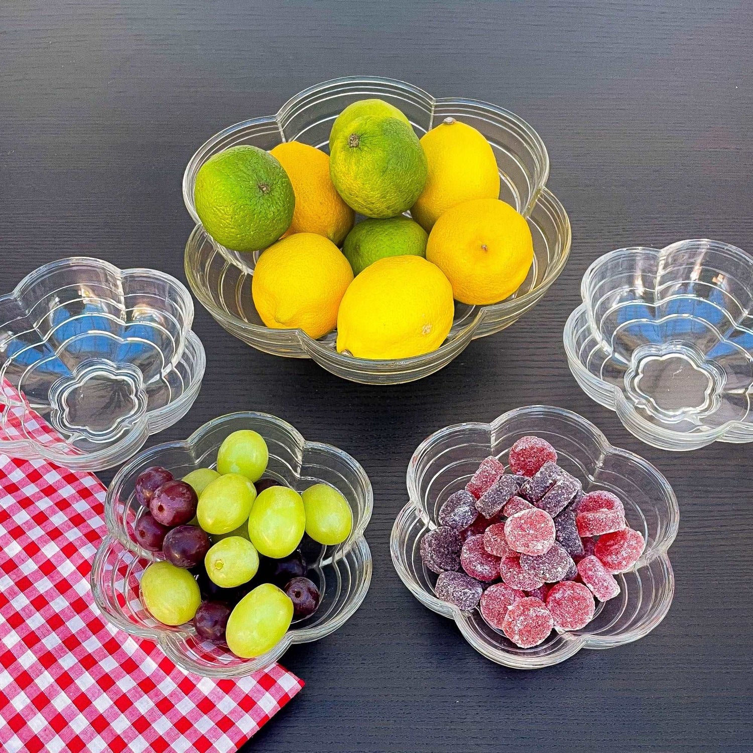 Clear Glass Flower Serving Bowls - Set of 5 - Sunshine Thrift - Kitchenware