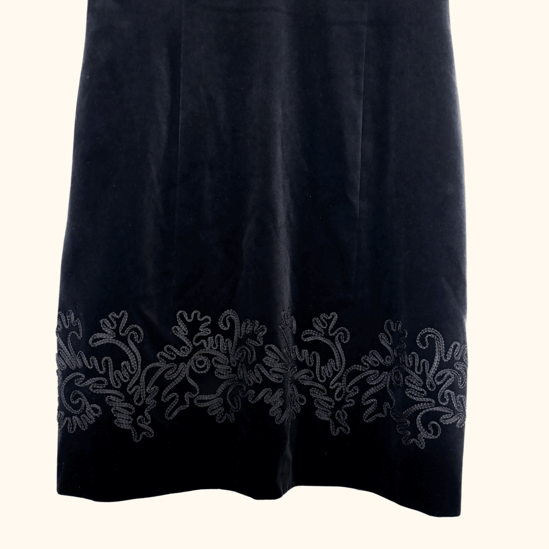 Laura Ashley Black Velvet Embroidered Short Dress - Size 18 Laura Ashley