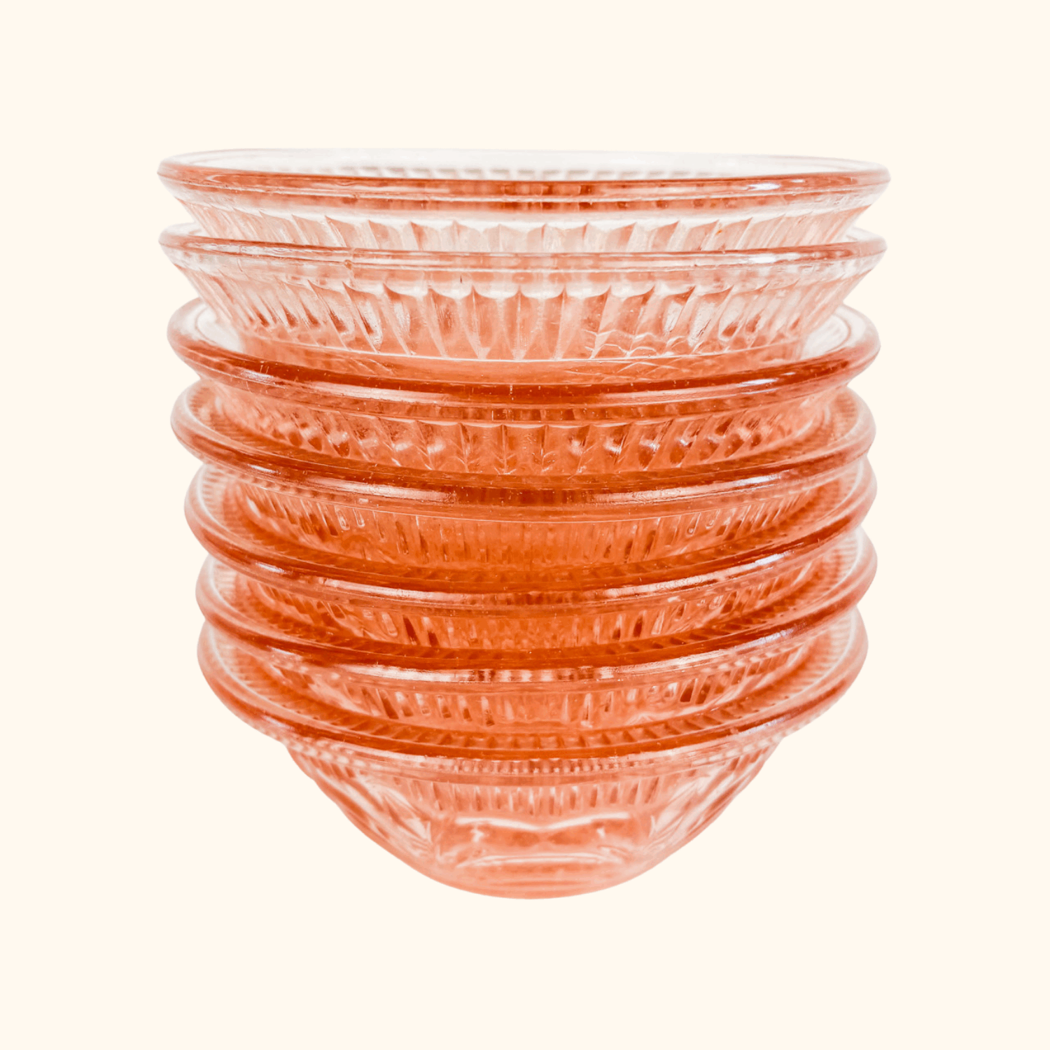 Vintage 1950s Pink Pressed Glass Bowls Set of 7 Sunshine Thrift
