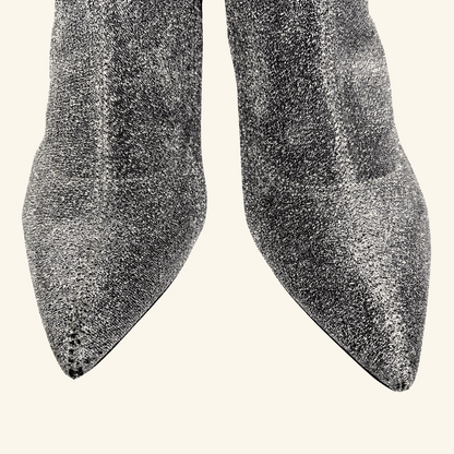 M&amp;S Silver Sparkle Sock Heeled Boots - Size 7 M&amp;S