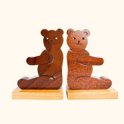 Hand Made Teddy Bear Wood Bookends -  - Decoration