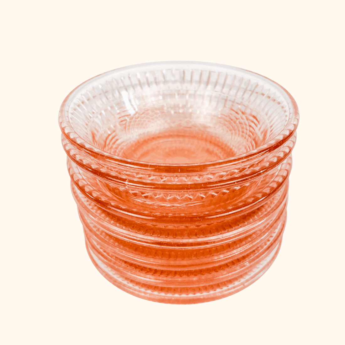 Vintage 1950s Pink Pressed Glass Bowls Set of 7 Sunshine Thrift