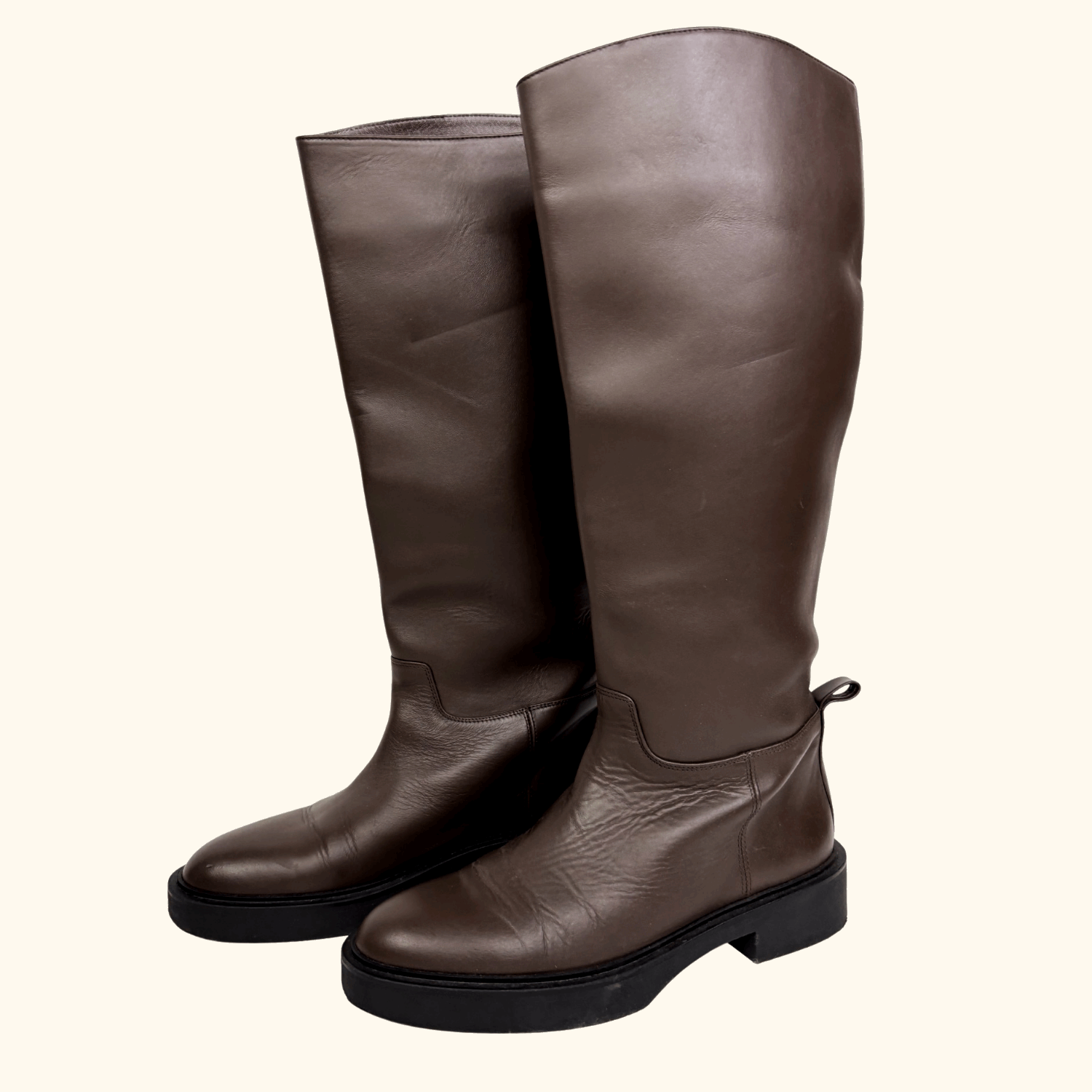 Zara Brown Leather Knee High Boots - Size 6.5 -  - Shoes &amp; Boots