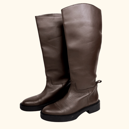 Zara Brown Leather Knee High Boots - Size 6.5 -  - Shoes &amp; Boots