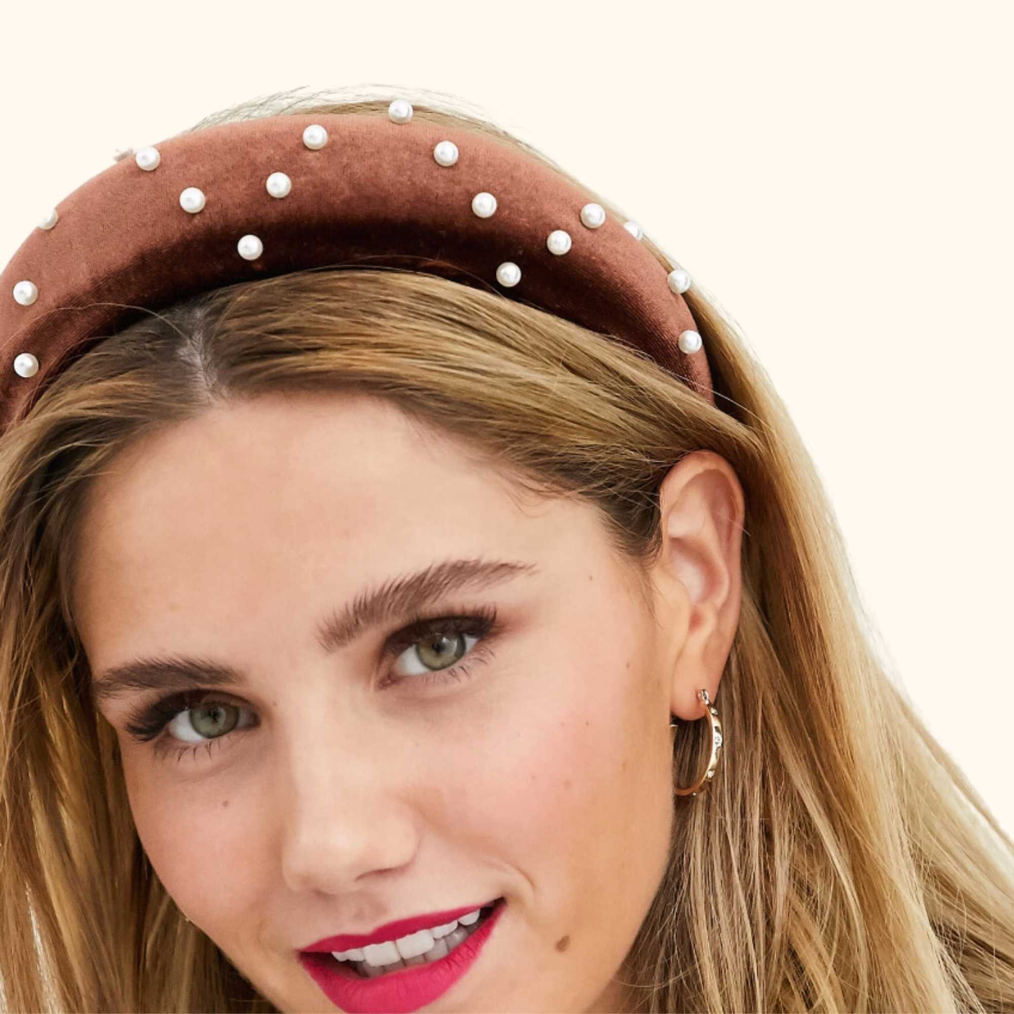 Brown Velvet Chunky Pearl Headband - ASOS - Hair accessories