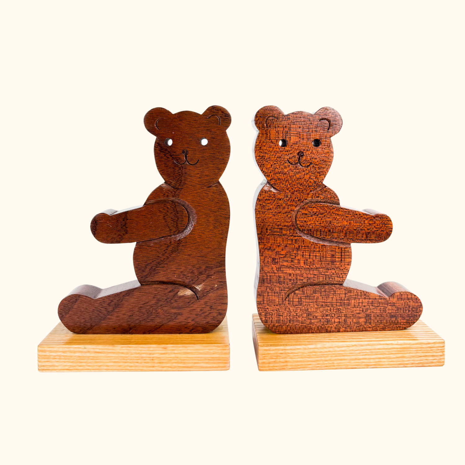 Hand Made Teddy Bear Wood Bookends -  - Decoration