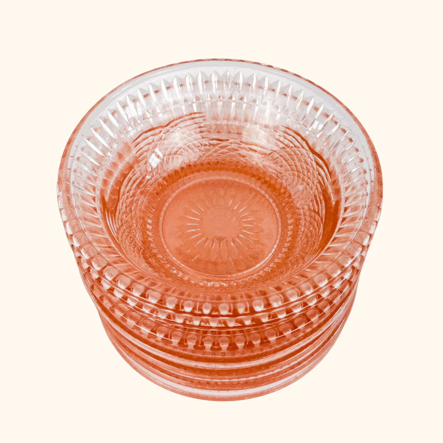 Vintage 1950s Pink Pressed Glass Bowls Set of 7 Sunshine Thrift