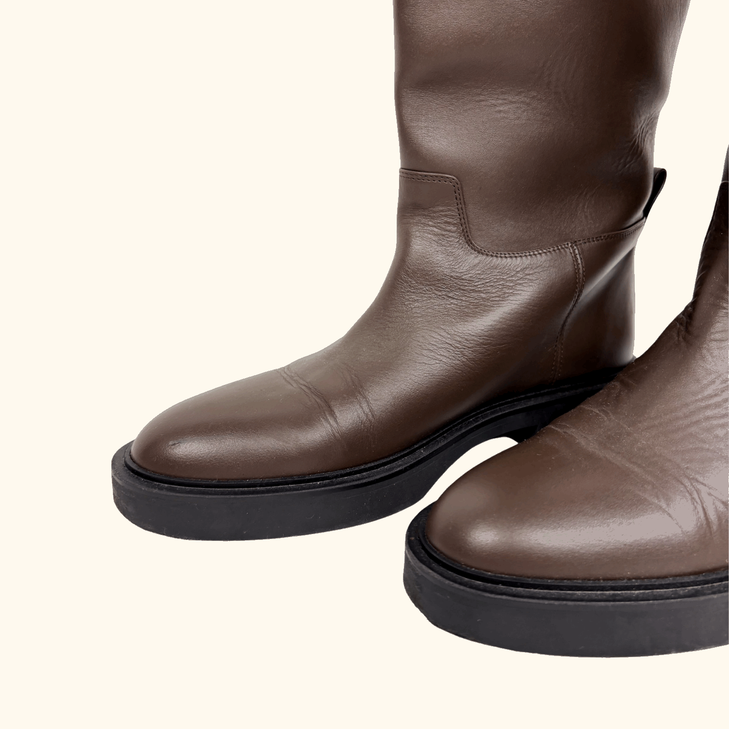 Zara Brown Leather Knee High Boots - Size 6.5 -  - Shoes &amp; Boots