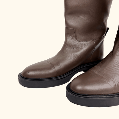 Zara Brown Leather Knee High Boots - Size 6.5 -  - Shoes &amp; Boots