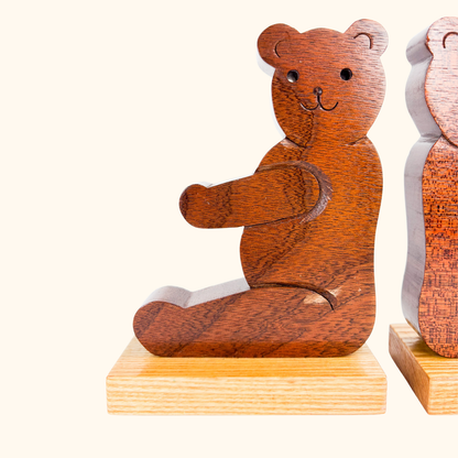 Hand Made Teddy Bear Wood Bookends -  - Decoration