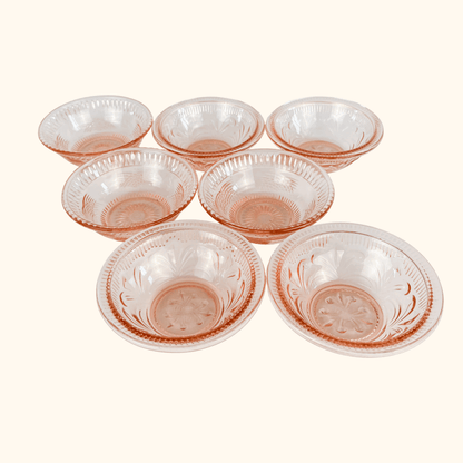 Vintage 1950s Pink Pressed Glass Bowls Set of 7 Sunshine Thrift