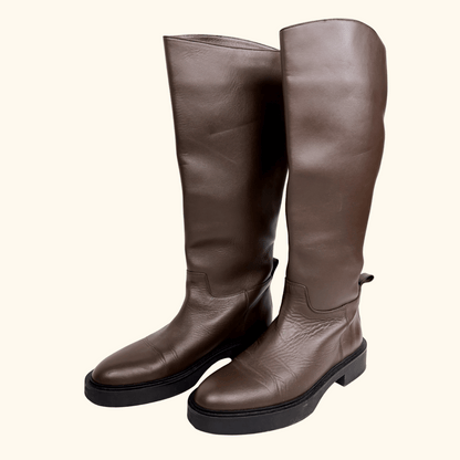 Zara Brown Leather Knee High Boots - Size 6.5 -  - Shoes &amp; Boots