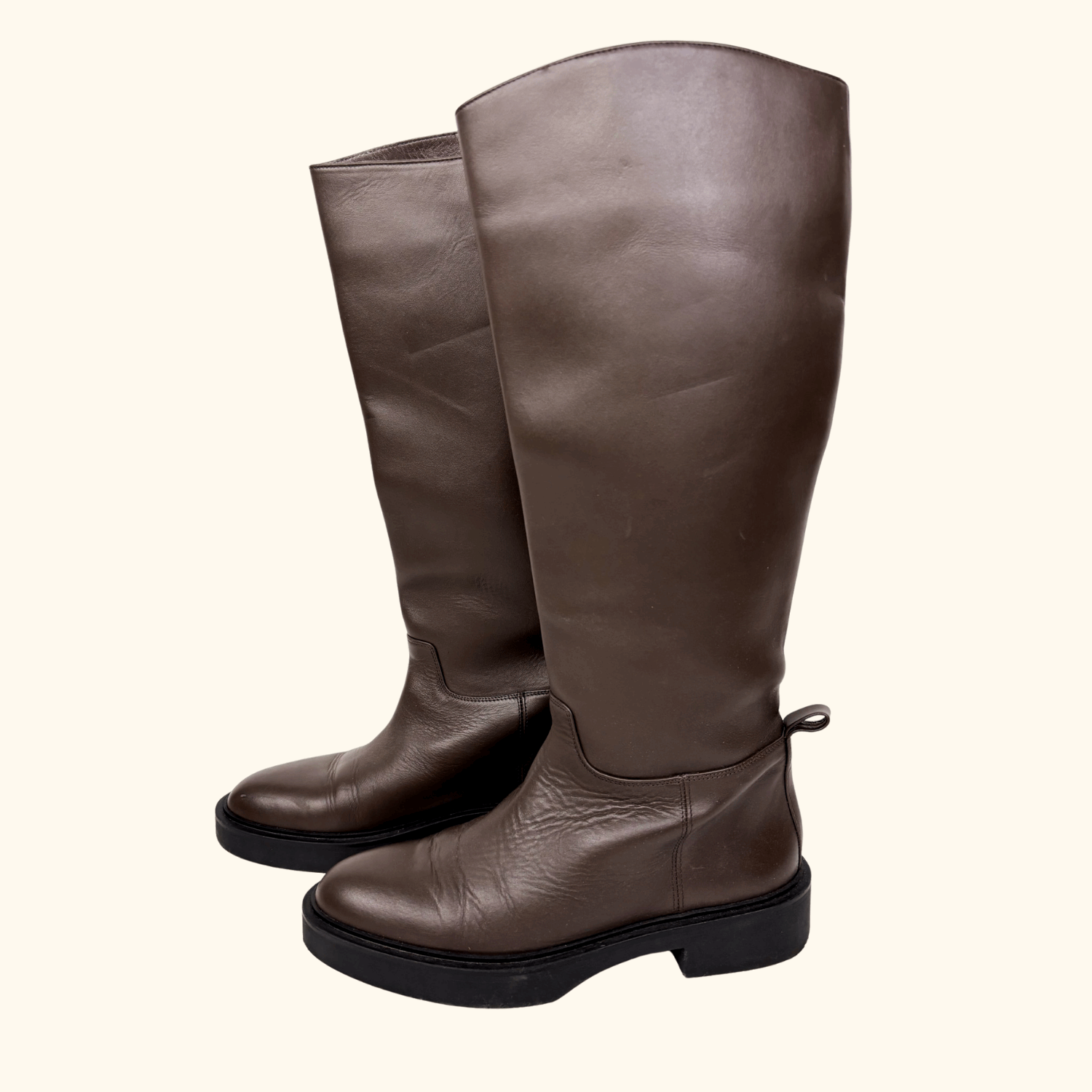 Zara Brown Leather Knee High Boots - Size 6.5 -  - Shoes &amp; Boots