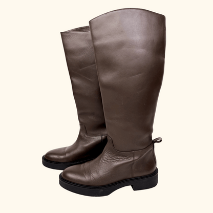 Zara Brown Leather Knee High Boots - Size 6.5 -  - Shoes &amp; Boots