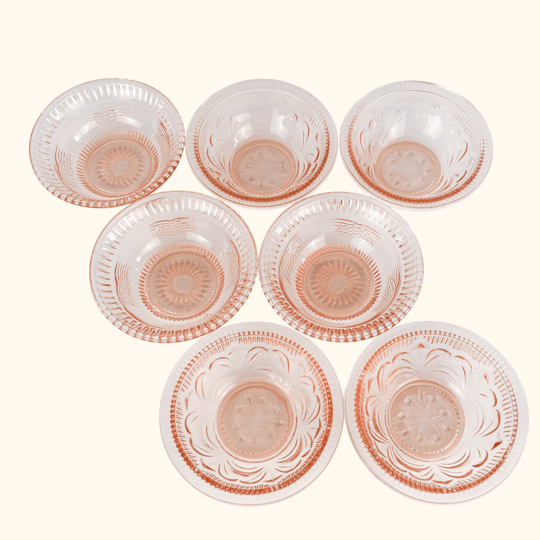 Vintage 1950s Pink Pressed Glass Bowls Set of 7 Sunshine Thrift
