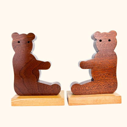 Hand Made Teddy Bear Wood Bookends -  - Decoration