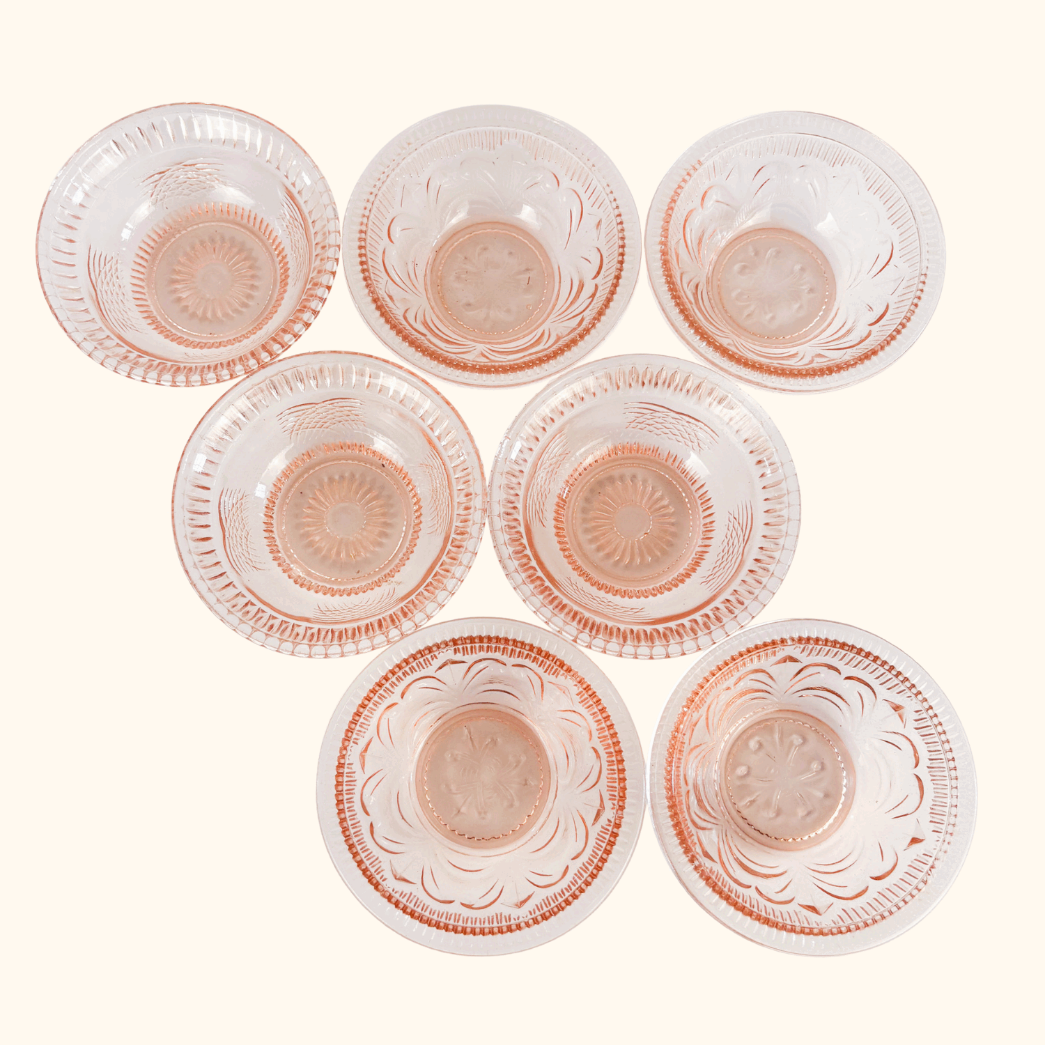 Vintage 1950s Pink Pressed Glass Bowls Set of 7 Sunshine Thrift