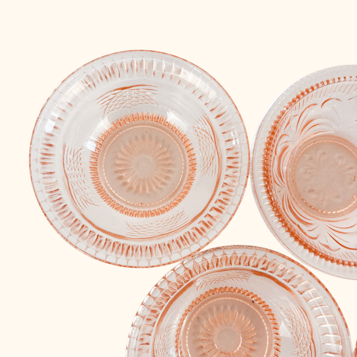 Vintage 1950s Pink Pressed Glass Bowls Set of 7 Sunshine Thrift