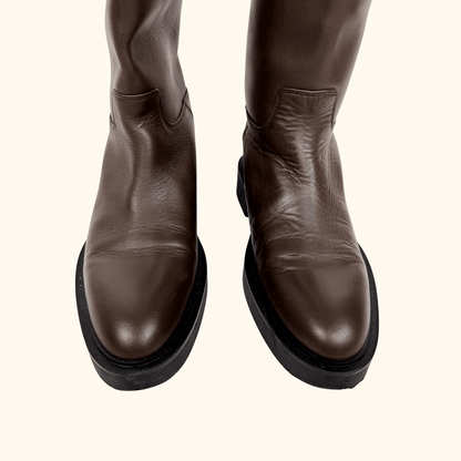 Zara Brown Leather Knee High Boots - Size 6.5 -  - Shoes &amp; Boots