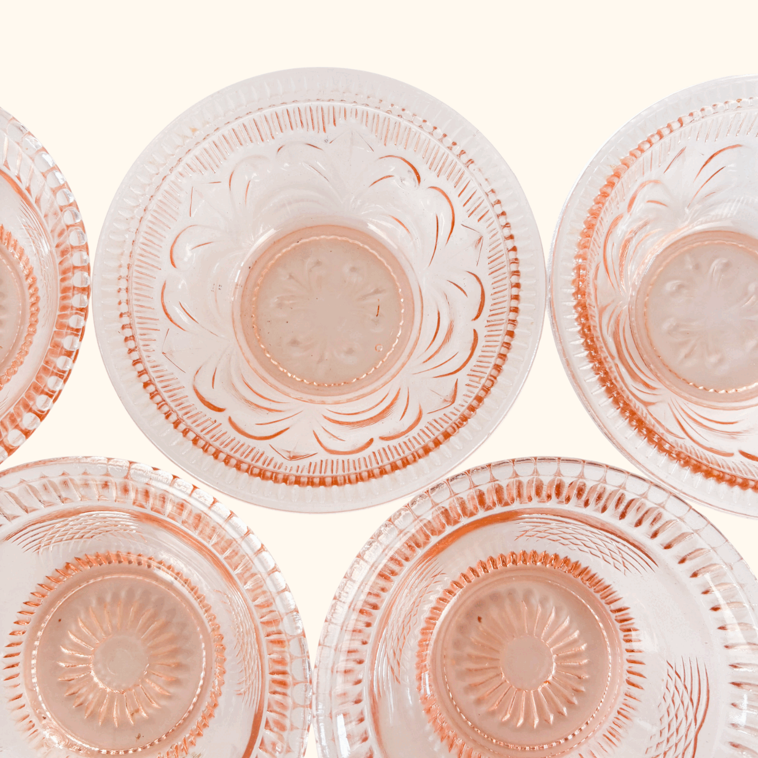 Vintage 1950s Pink Pressed Glass Bowls Set of 7 Sunshine Thrift