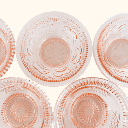 Vintage 1950s Pink Pressed Glass Bowls Set of 7 Sunshine Thrift