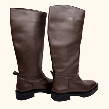 Zara Brown Leather Knee High Boots - Size 6.5 -  - Shoes &amp; Boots