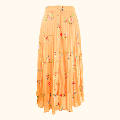 &amp; Other Stories Peach Floral Pleated Midi Skirt - Size 10 &amp; Other Stories