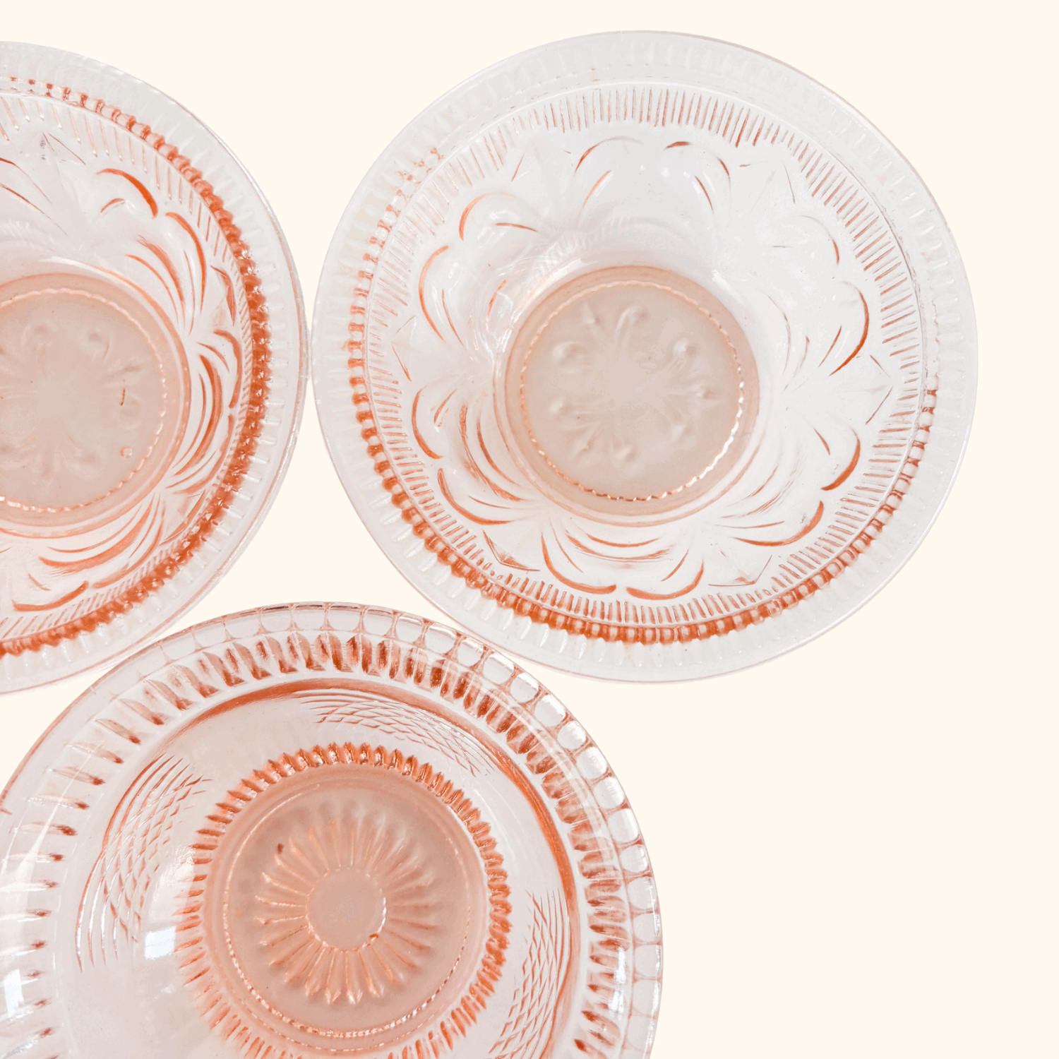 Vintage 1950s Pink Pressed Glass Bowls Set of 7 Sunshine Thrift