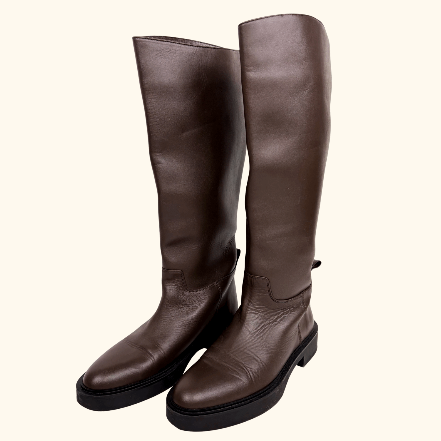 Zara Brown Leather Knee High Boots - Size 6.5 -  - Shoes &amp; Boots