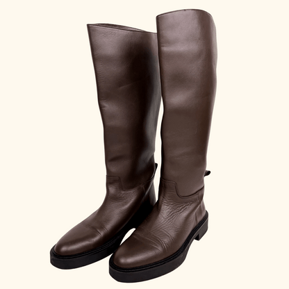 Zara Brown Leather Knee High Boots - Size 6.5 -  - Shoes &amp; Boots