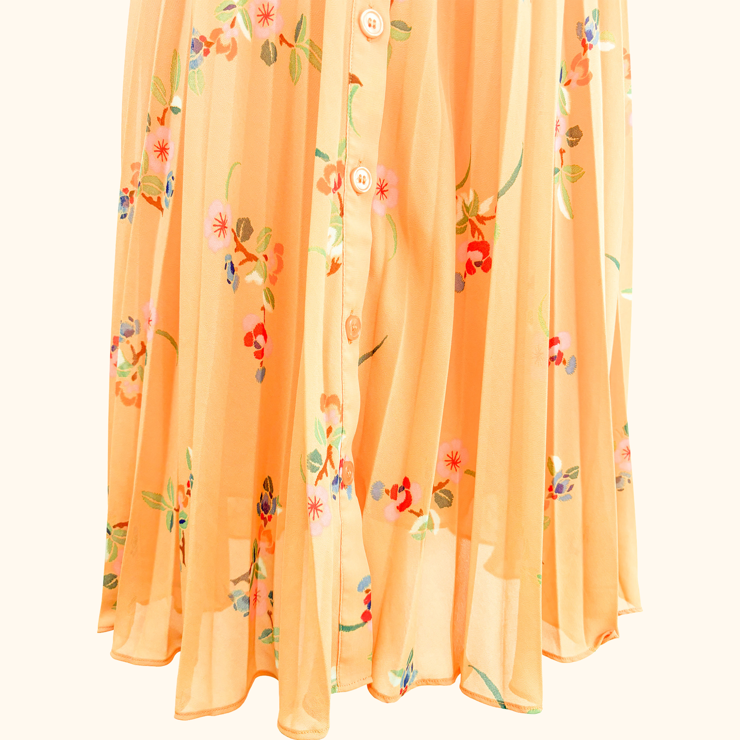 &amp; Other Stories Peach Floral Pleated Midi Skirt - Size 10 &amp; Other Stories