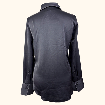H&amp;M Black Satin Long Sleeve Shirt - Size XS