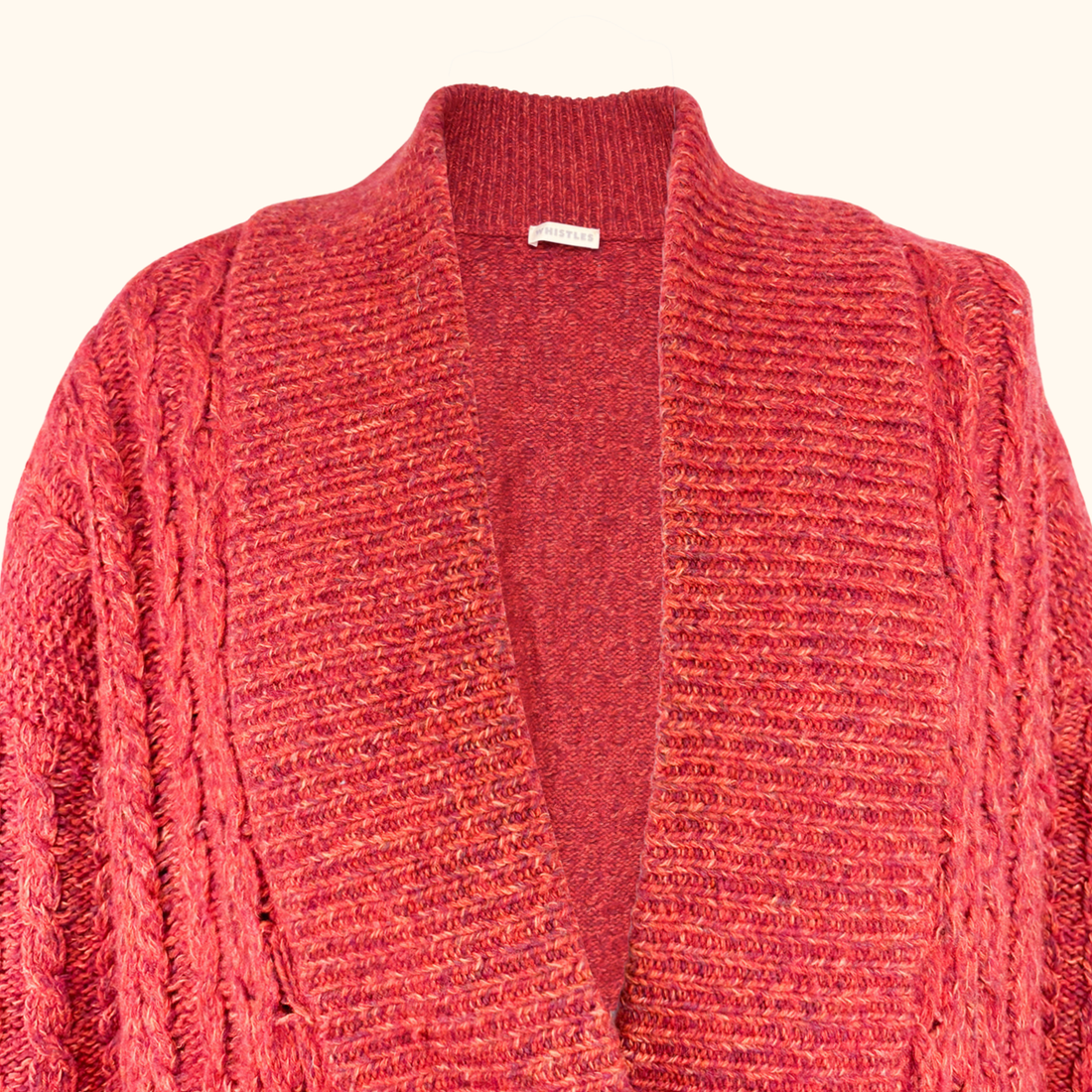 Whistles Burnt Orange Cable Knit Wool Blend Cardigan - Size 8