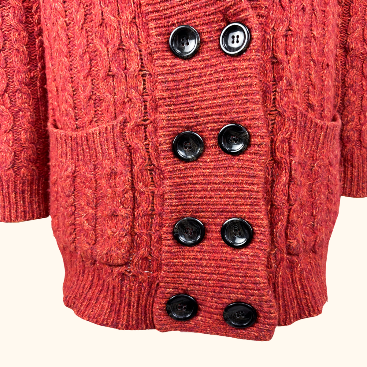 Whistles Burnt Orange Cable Knit Wool Blend Cardigan - Size 8