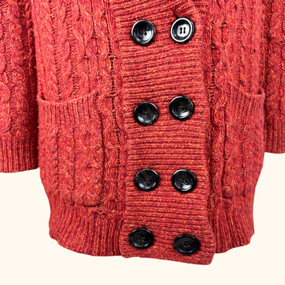 Whistles Burnt Orange Cable Knit Wool Blend Cardigan - Size 8