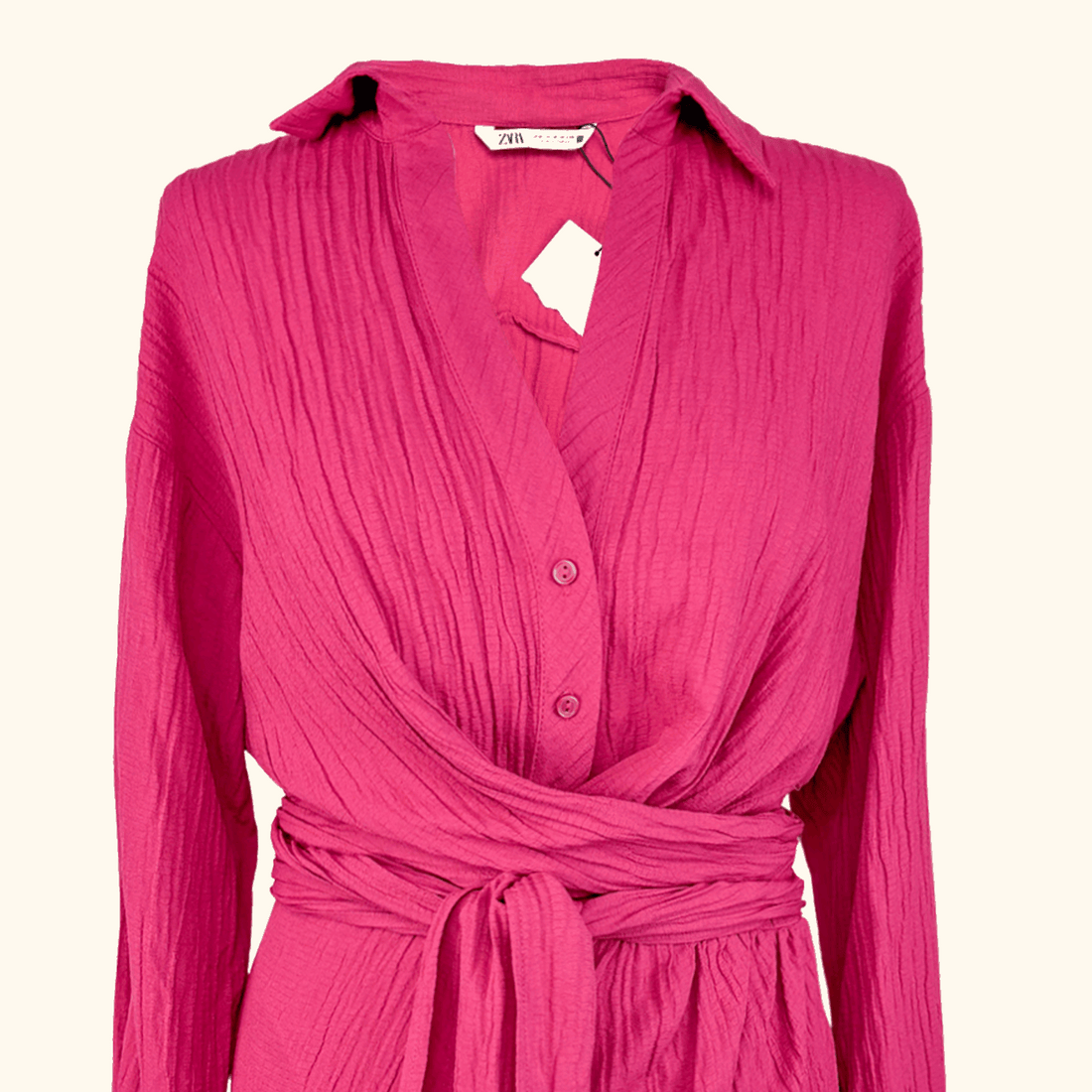 Zara Fuschia Pink Mini Wrap Dress Size Medium Zara